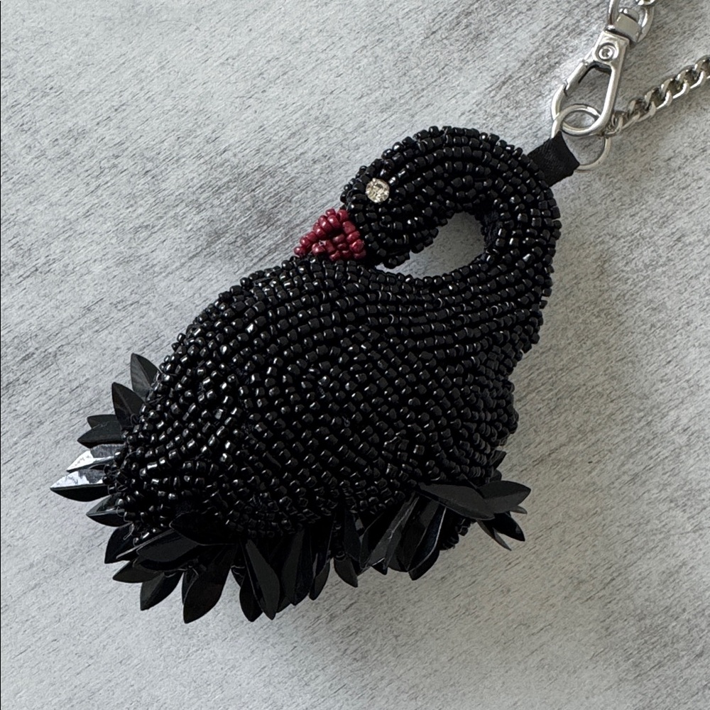 Black Beaded Swan Keychain Handbag Charm Accent Cute